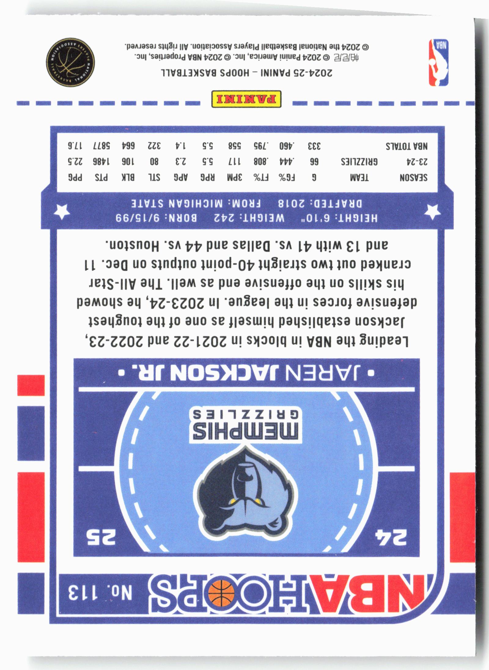 2024-25 Hoops #113 Jaren Jackson Jr. Premium