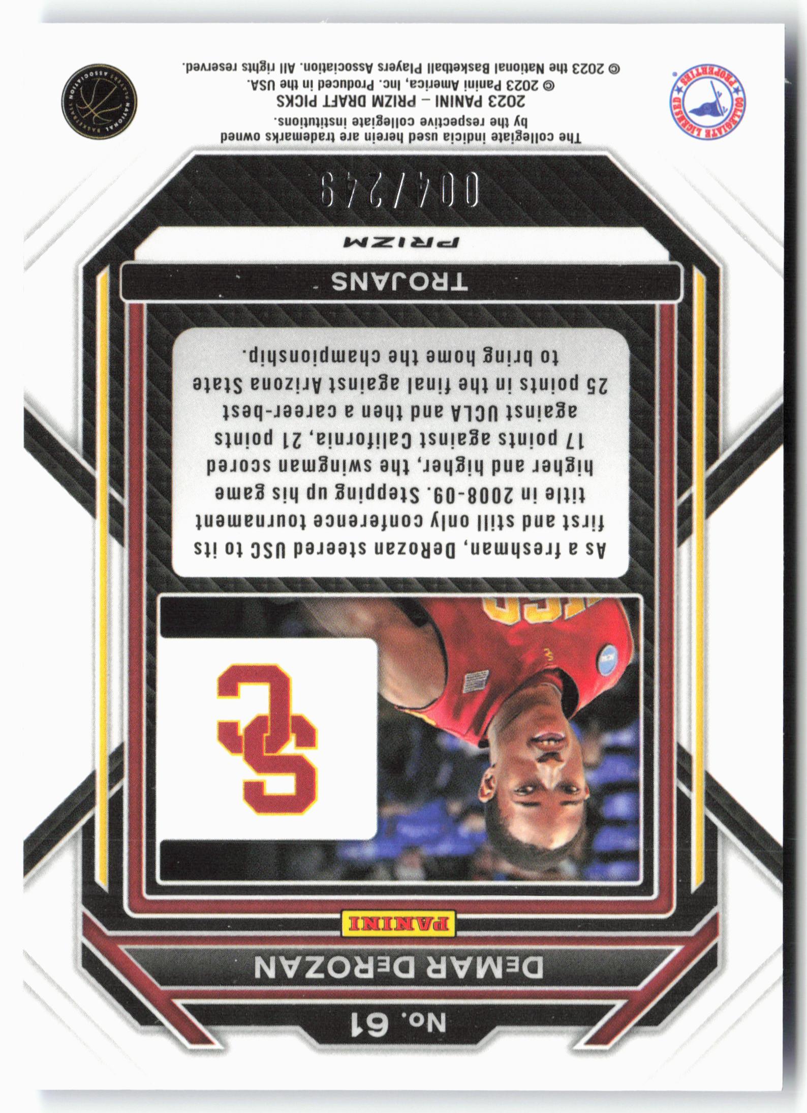 2023 Panini Prizm Draft Picks #61 DeMar DeRozan Blue Wave #/249