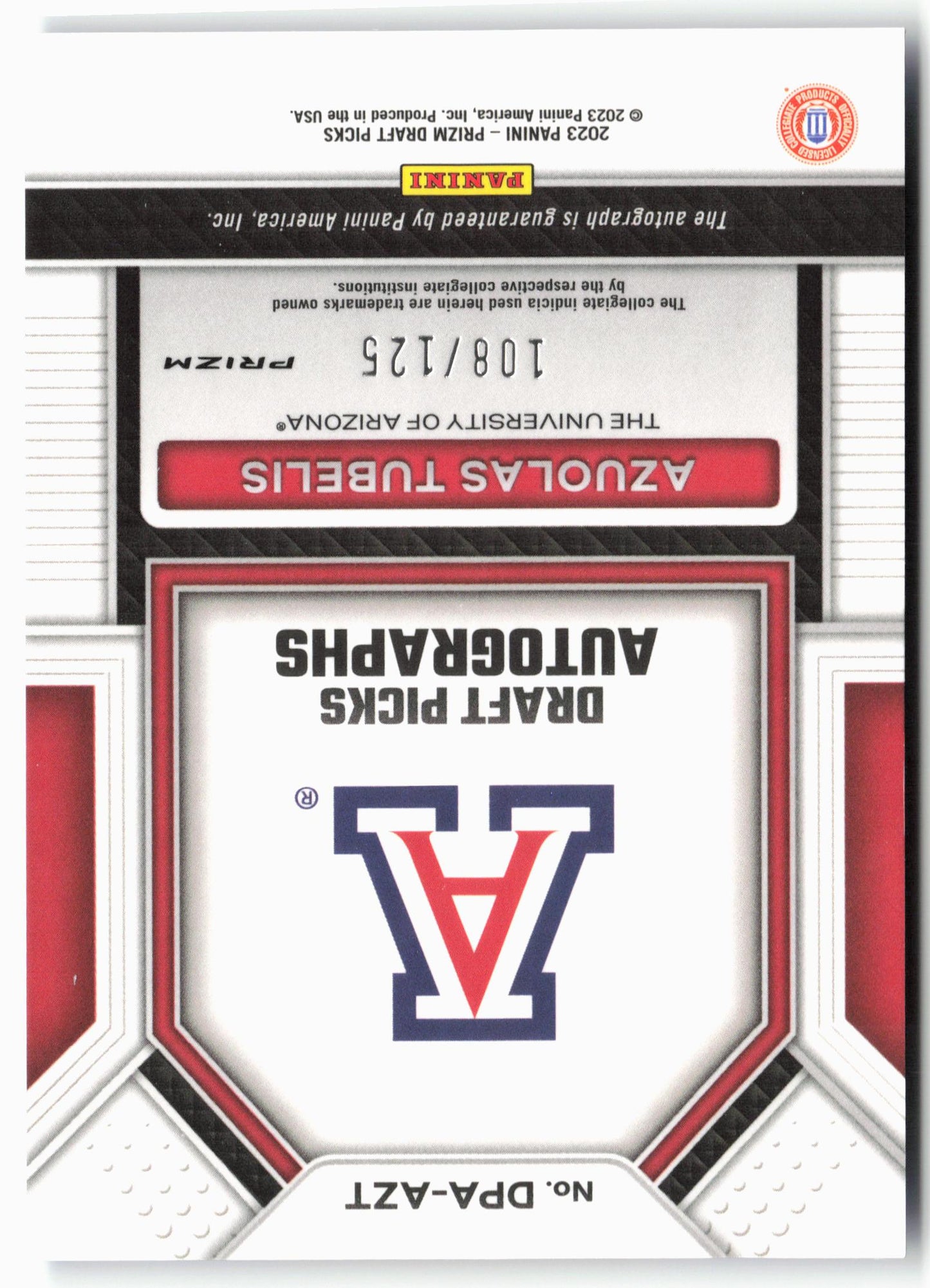 2023 Panini Prizm Draft #DPA-AZT Azuolas Tubelis Draft Autographs Blue #/125