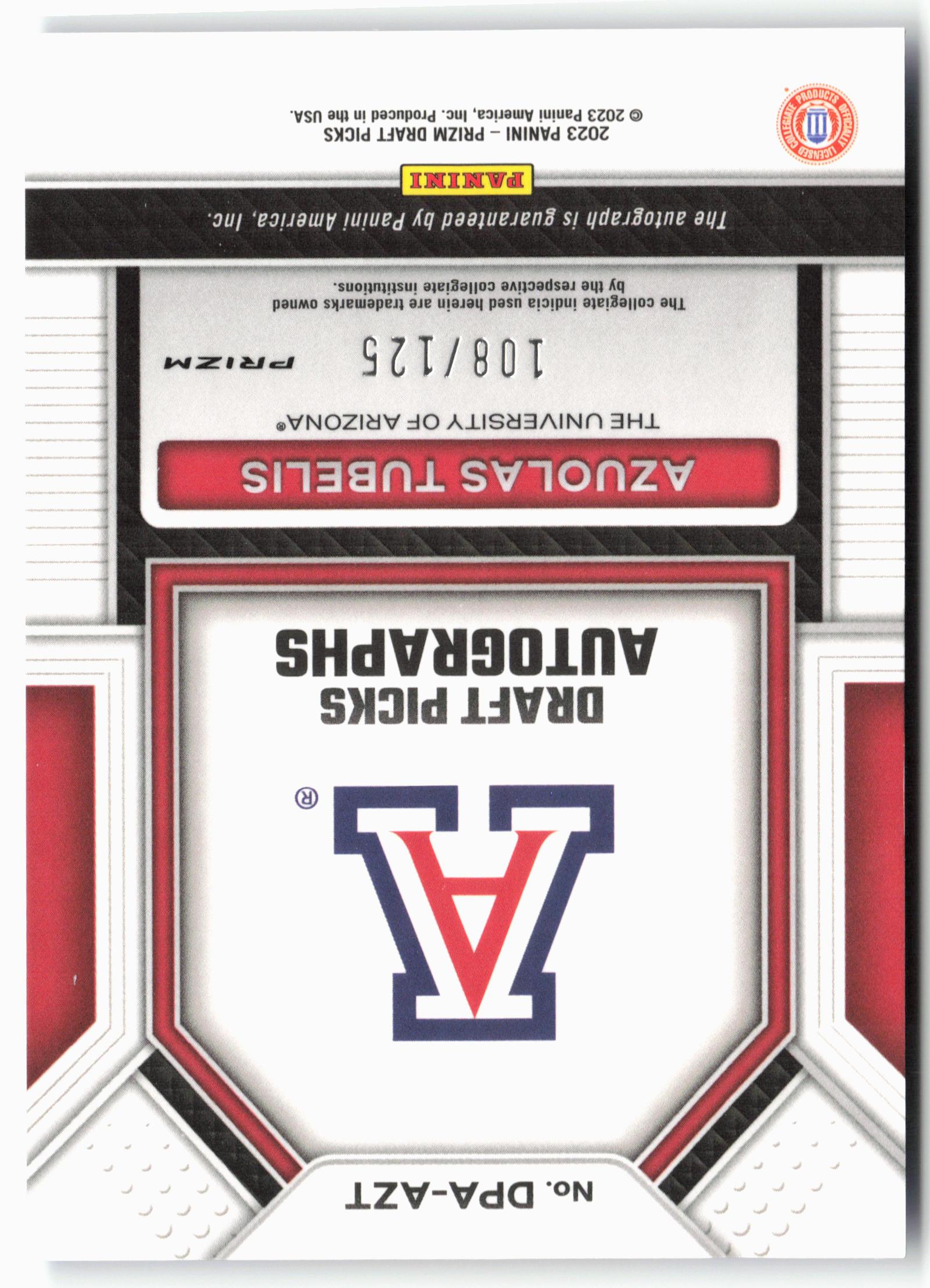 2023 Panini Prizm Draft #DPA-AZT Azuolas Tubelis Draft Autographs Blue #/125