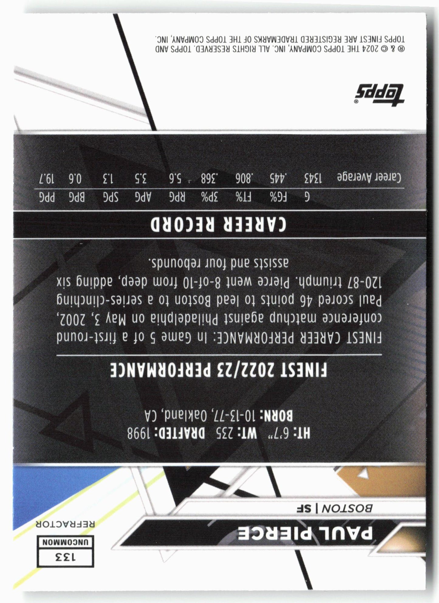 2023-24 Finest #133 Paul Pierce Refractors