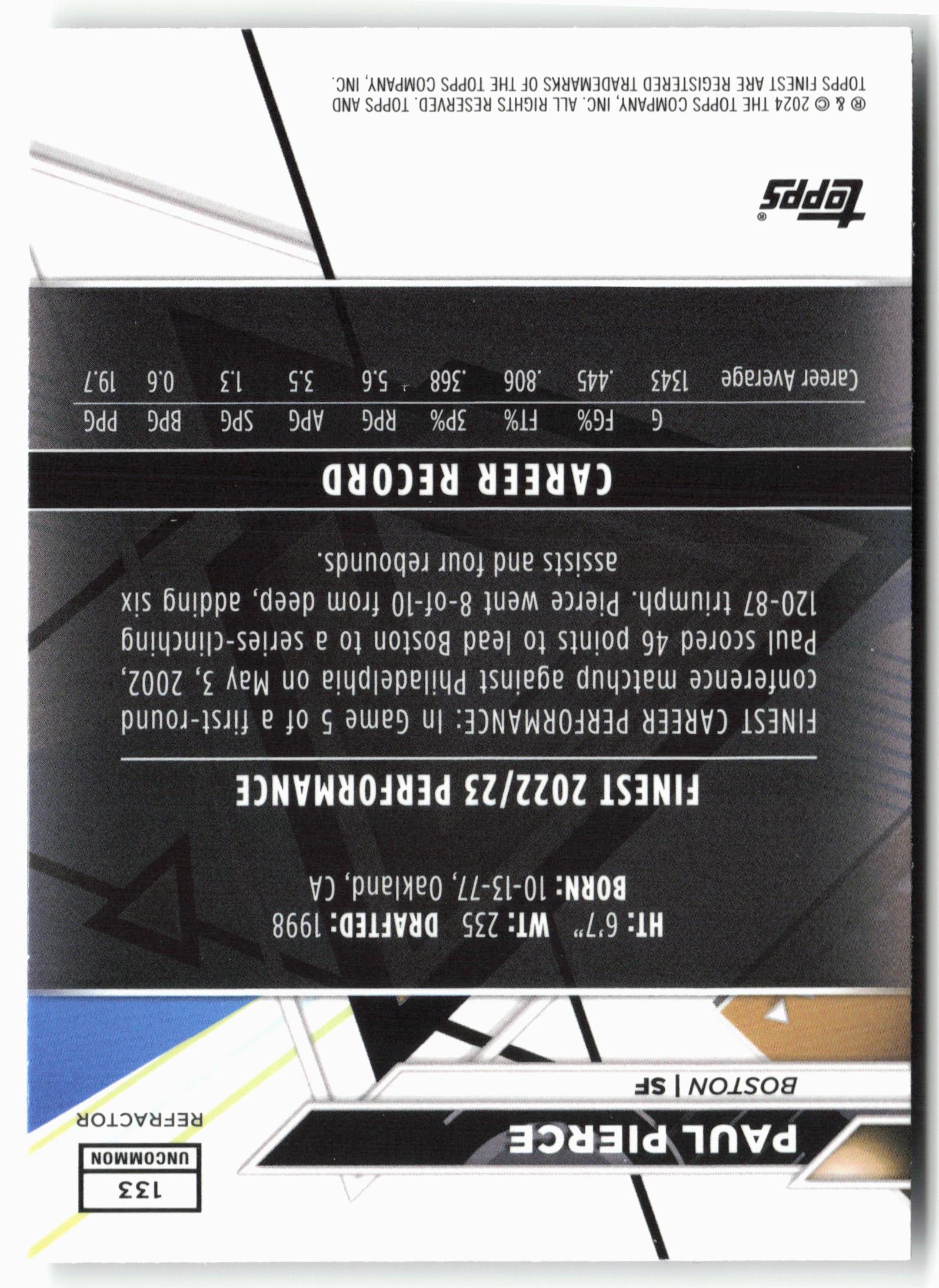 2023-24 Finest #133 Paul Pierce Refractors