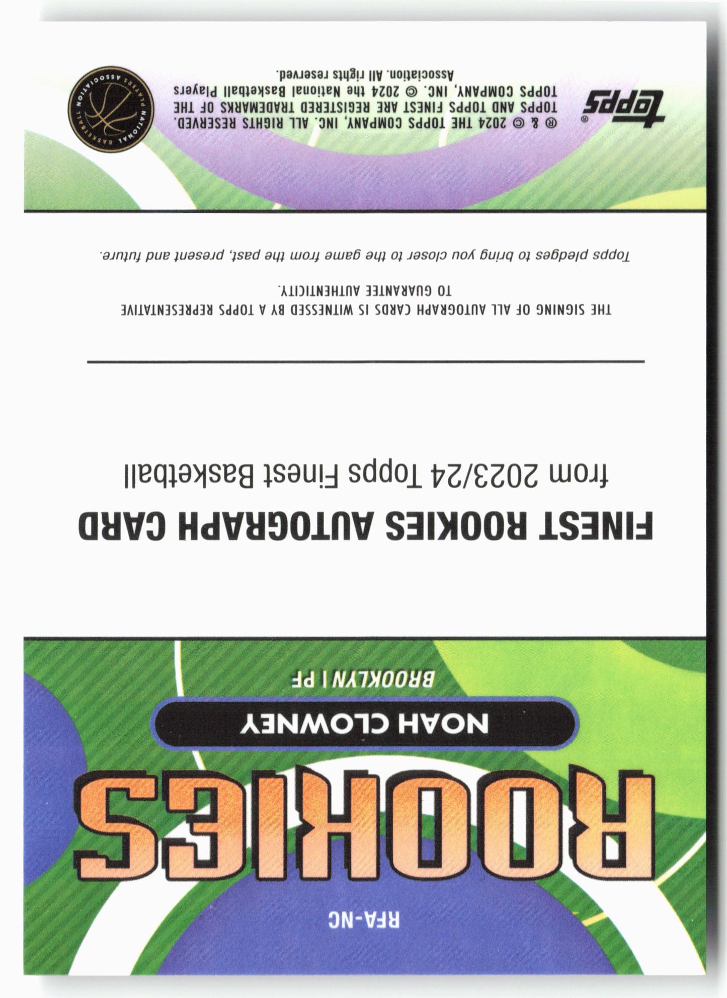 2023-24 Finest #RFA-NC Noah Clowney Rookie Finest Autographs