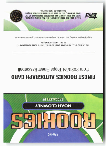 2023-24 Finest #RFA-NC Noah Clowney Rookie Finest Autographs