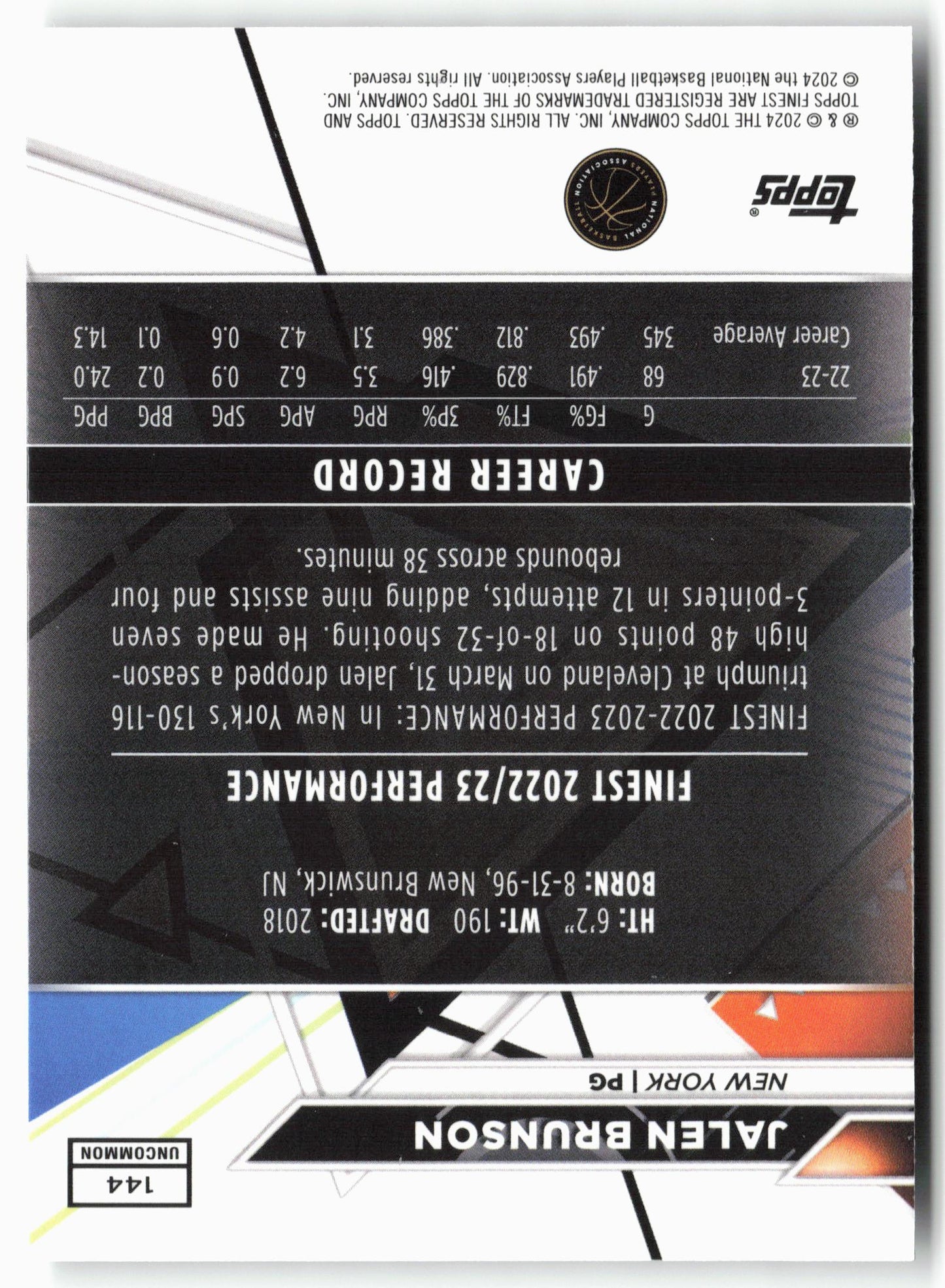 2023-24 Finest #144 Jalen Brunson Checkerboard Refractors