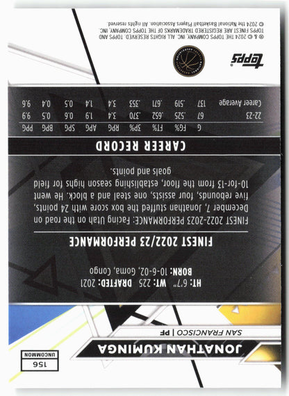2023-24 Finest #156 Jonathan Kuminga Checkerboard Refractors