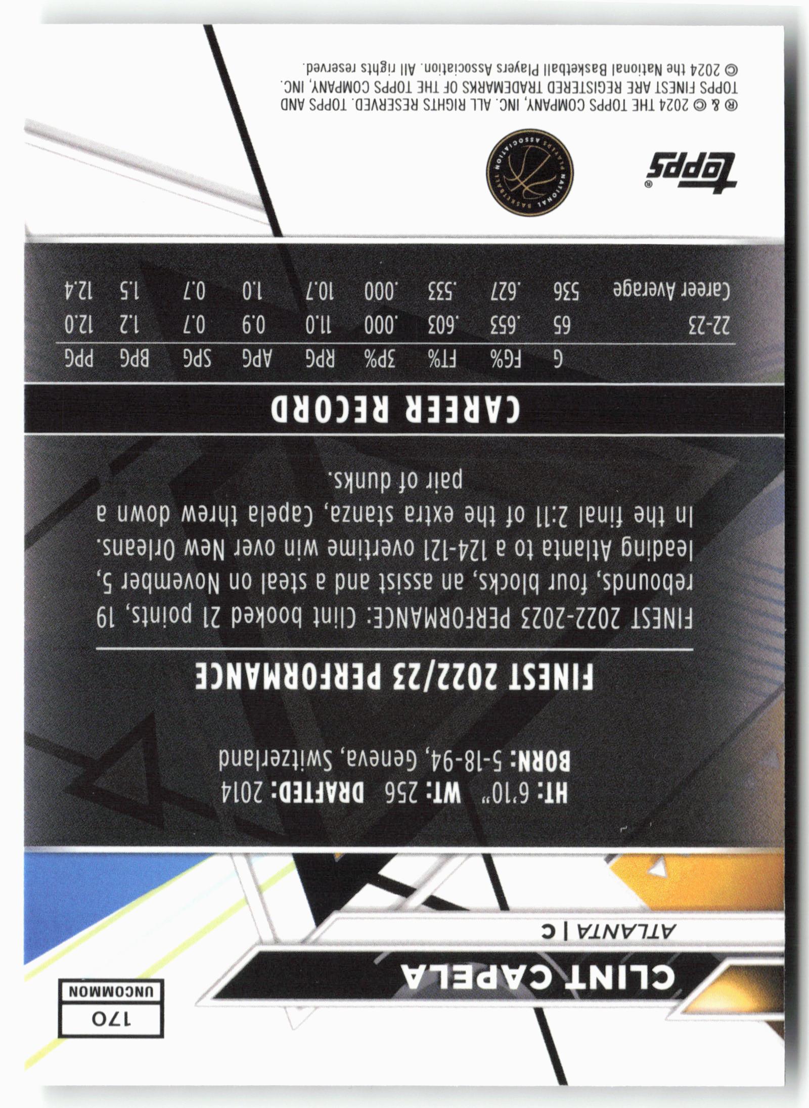 2023-24 Finest #170 Clint Capela Checkerboard Refractors