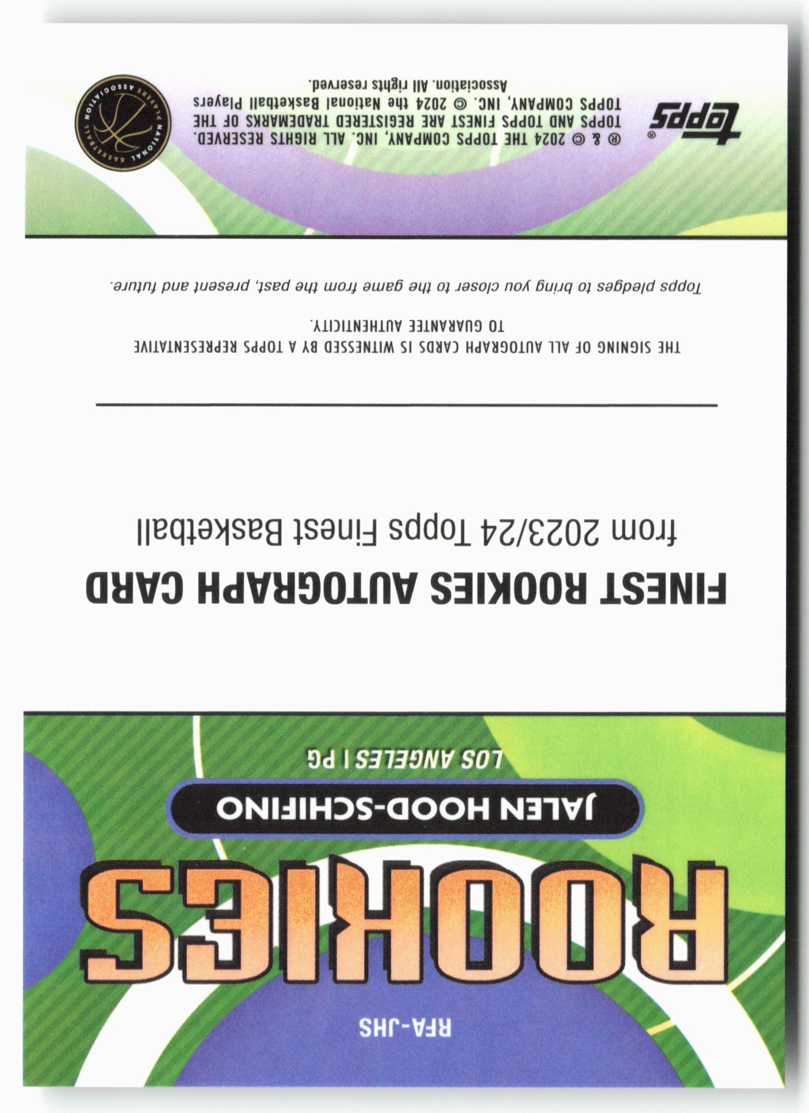 2023-24 Finest #RFA-JHS Jalen Hood-Schifino Rookie Finest Autographs