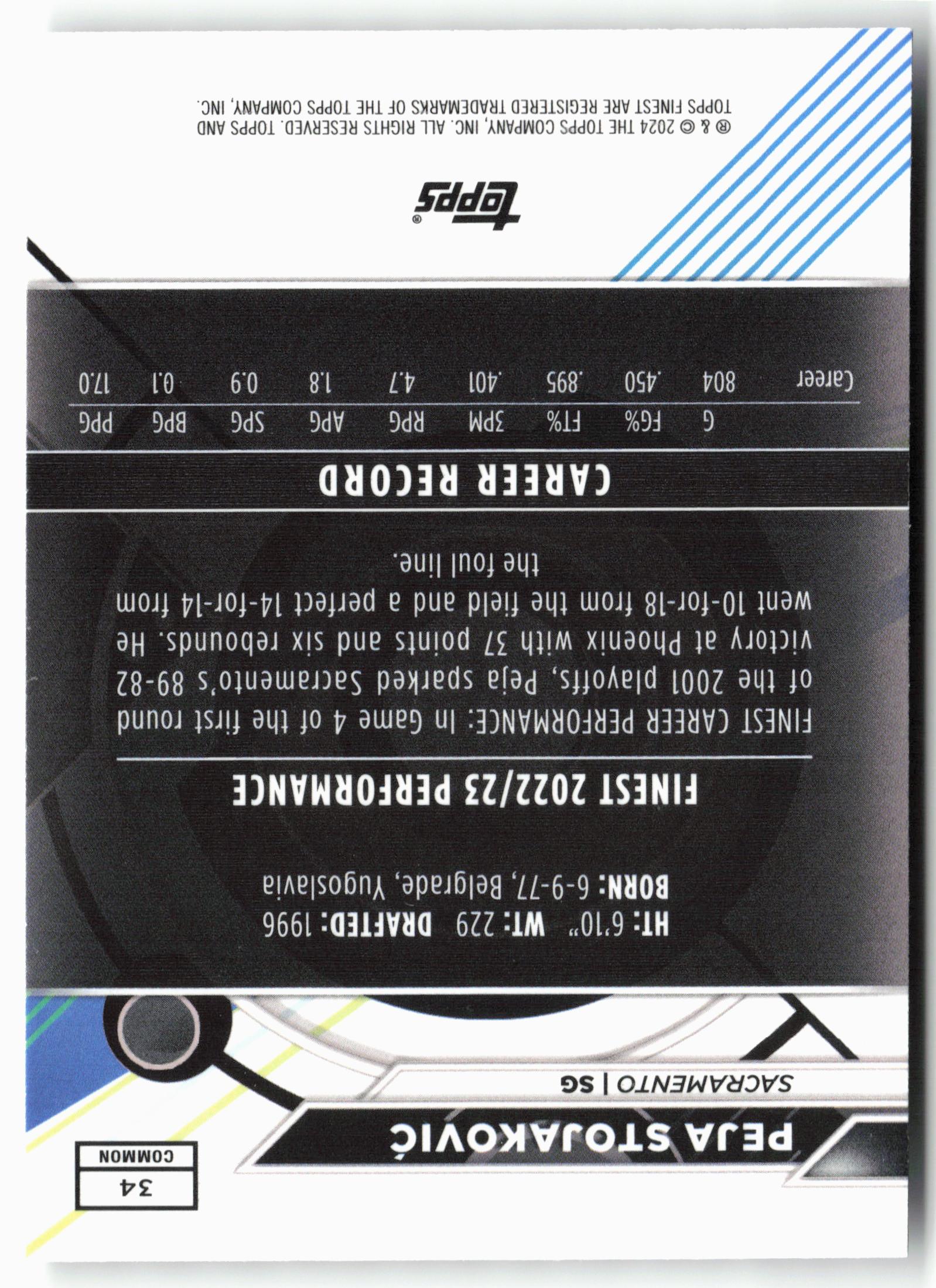 2023-24 Finest #34 Peja Stojaković Checkerboard Refractors