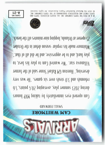 2023-24 Finest #A-21 Cam Whitmore Arrivals Purple Checkerboard /125