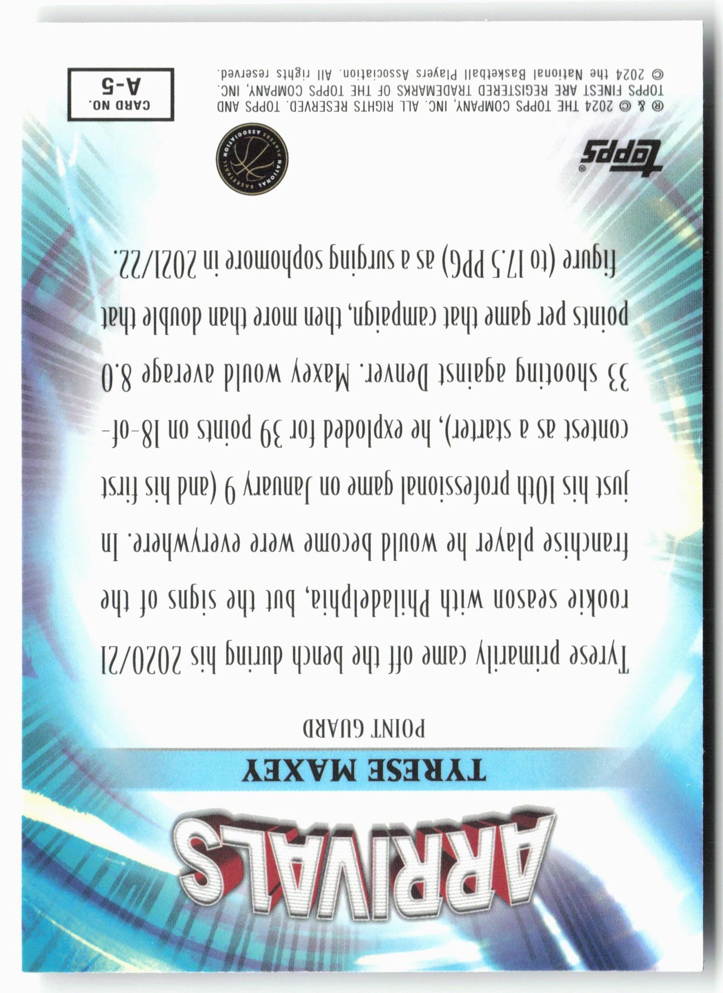 2023-24 Finest #A-5 Tyrese Maxey Arrivals