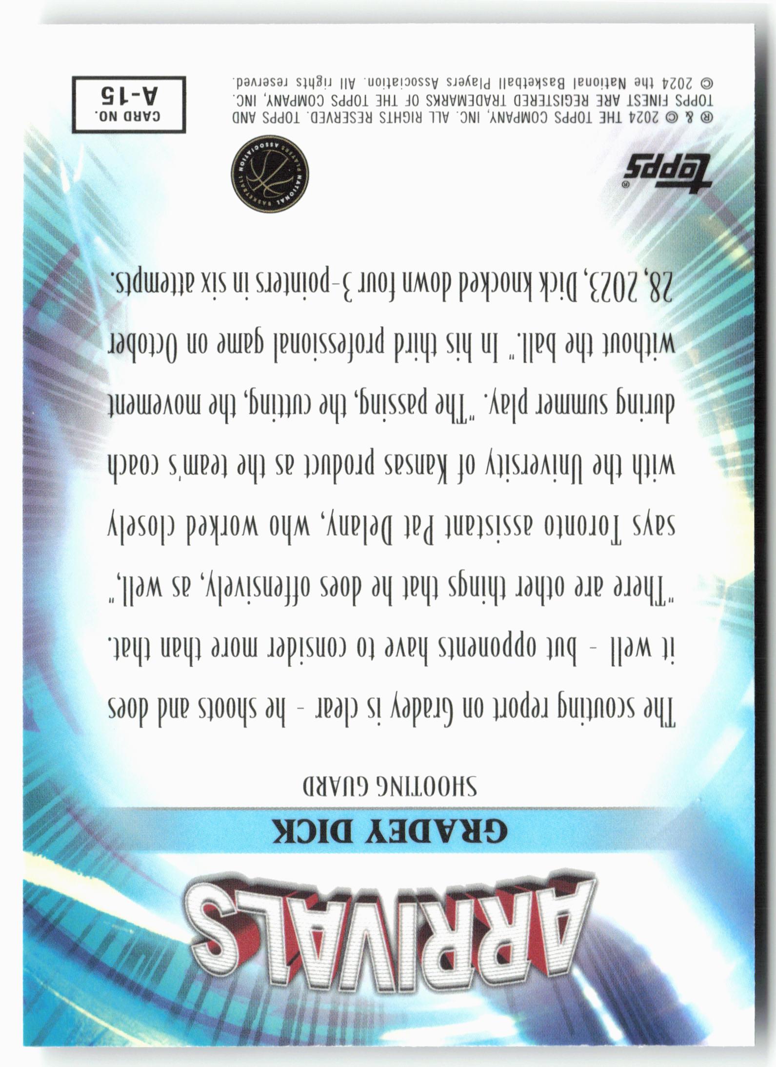 2023-24 Finest #A-15 Gradey Dick Arrivals