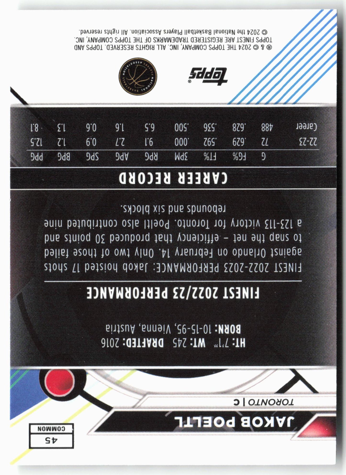 2023-24 Finest #45 Jakob Poeltl Checkerboard Refractors