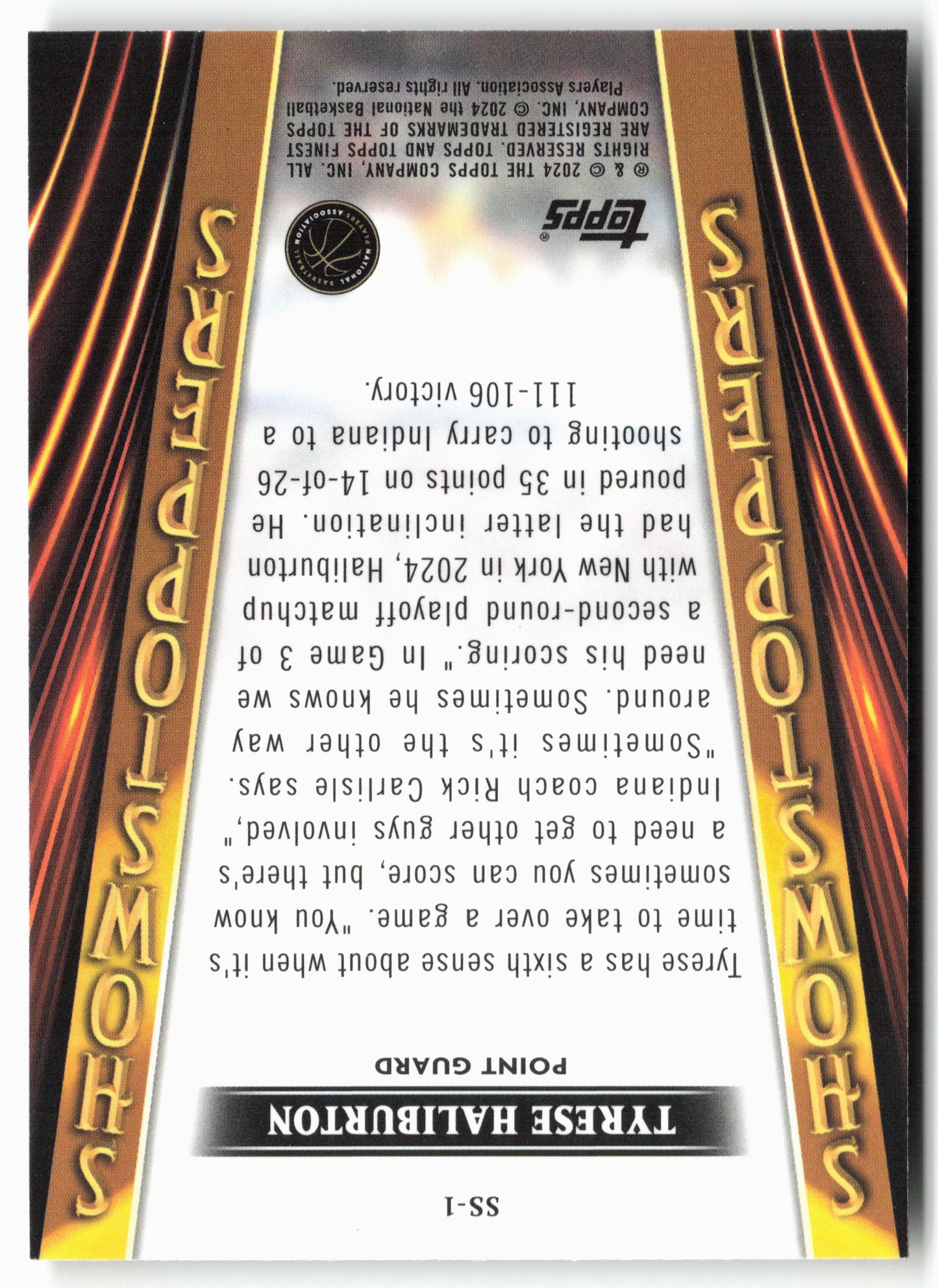 2023-24 Finest #SS-1 Tyrese Haliburton Showstoppers