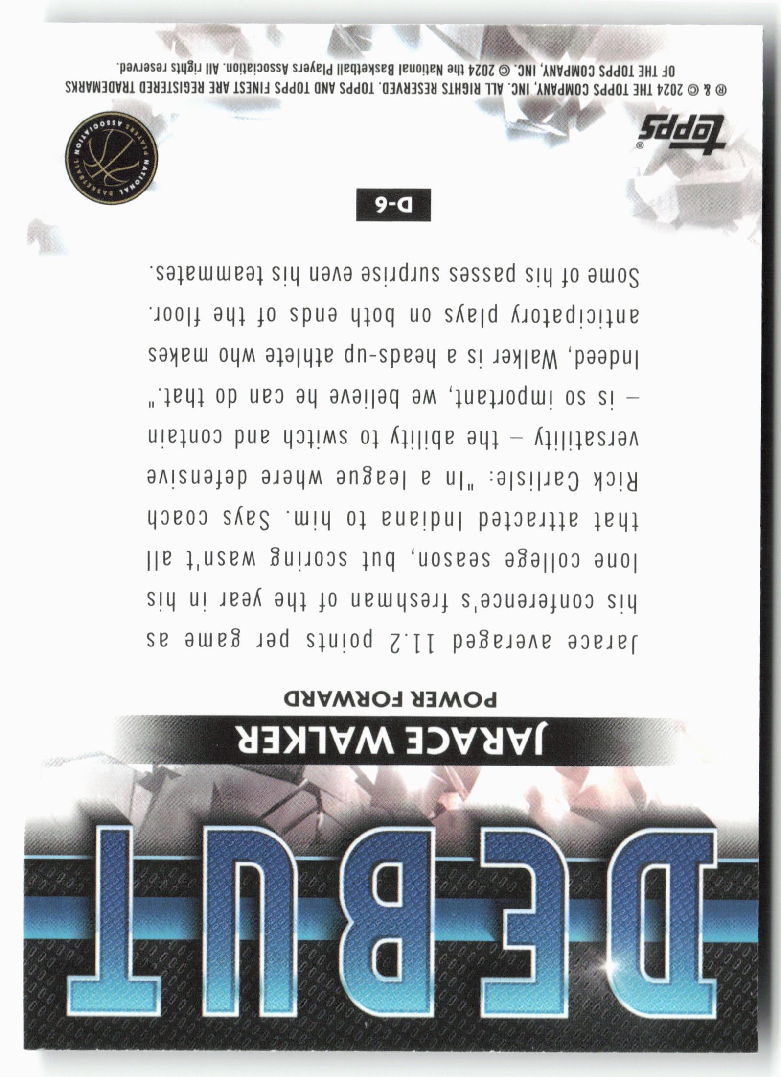 2023-24 Finest #D-6 Jarace Walker Debut Checkerboard