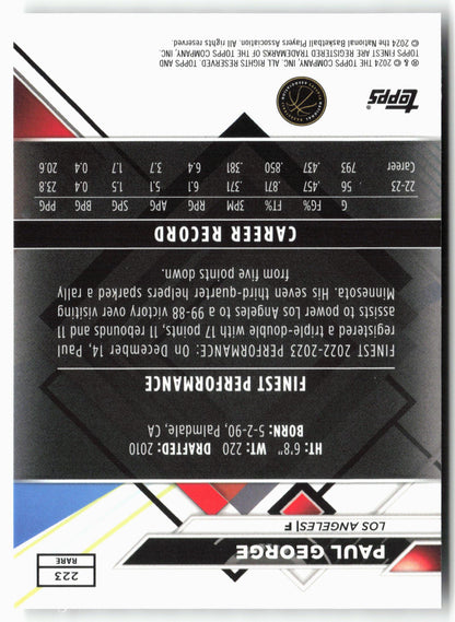 2023-24 Finest #223 Paul George Checkerboard Refractors