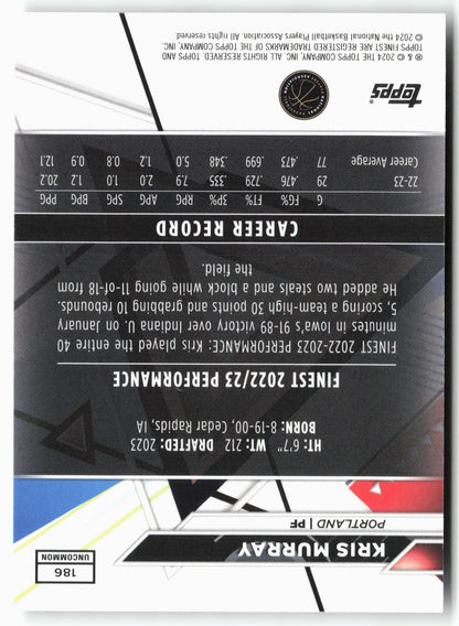 2023-24 Finest #186 Kris Murray Checkerboard Refractors