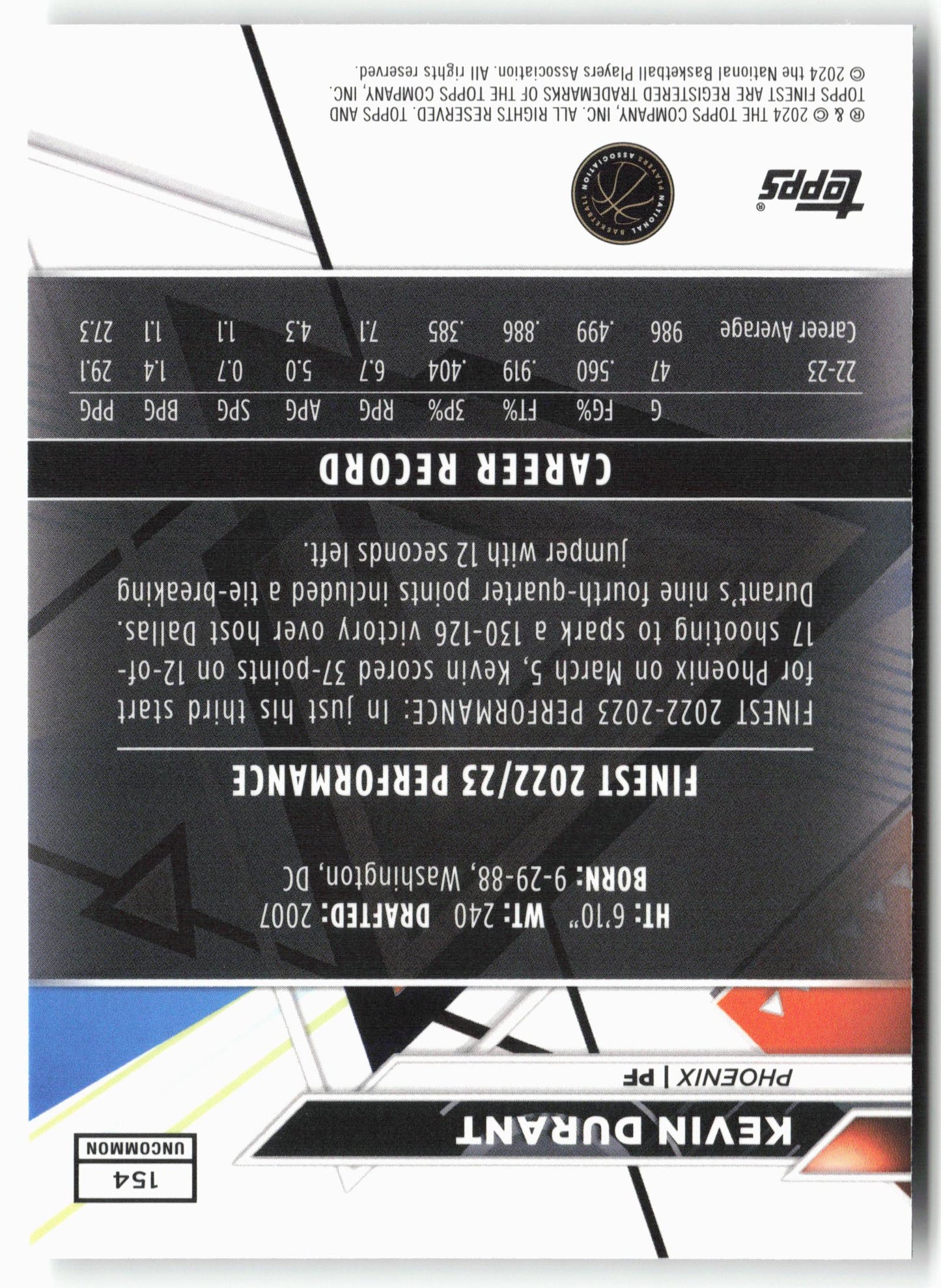 2023-24 Finest #154 Kevin Durant Checkerboard Refractors