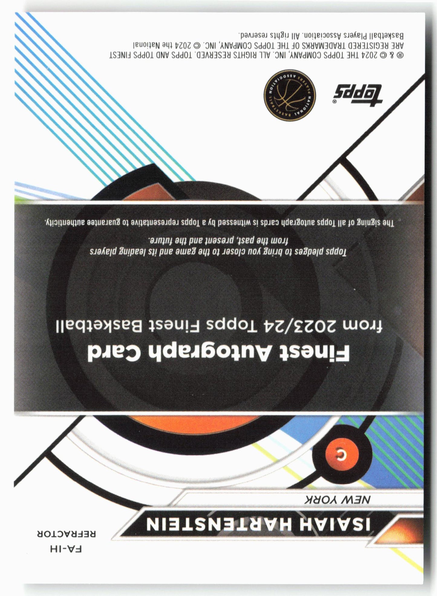 2023-24 Finest #FA-IH Isaiah Hartenstein Finest Autographs Refractors