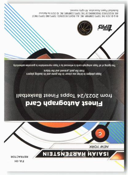 2023-24 Finest #FA-IH Isaiah Hartenstein Finest Autographs Refractors