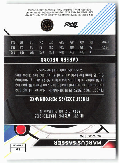 2023-24 Finest #89 Marcus Sasser Checkerboard Refractors