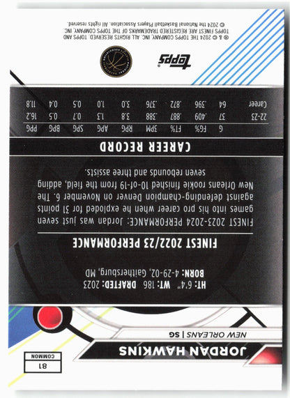 2023-24 Finest #81 Jordan Hawkins Checkerboard Refractors