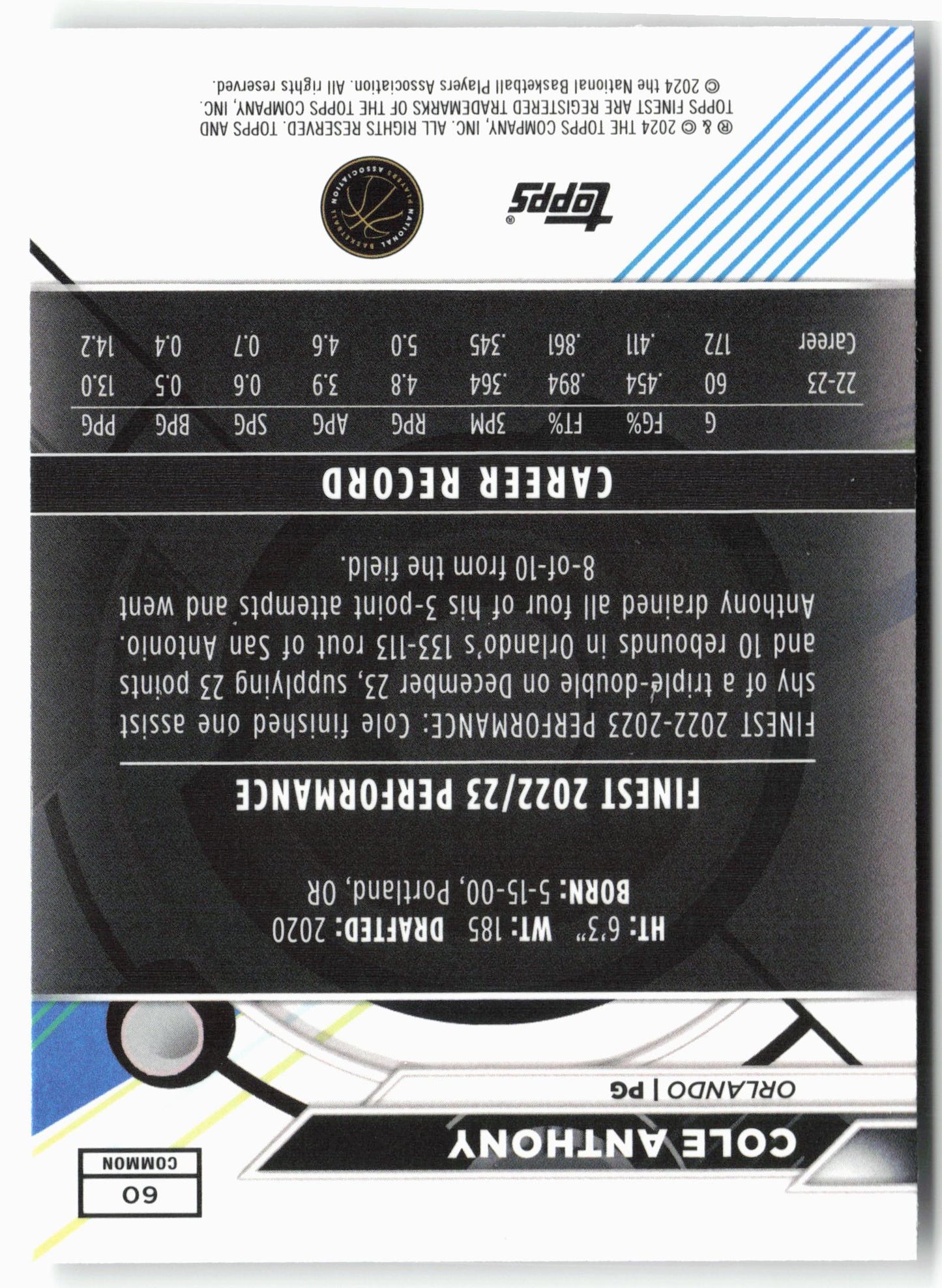 2023-24 Finest #60 Cole Anthony