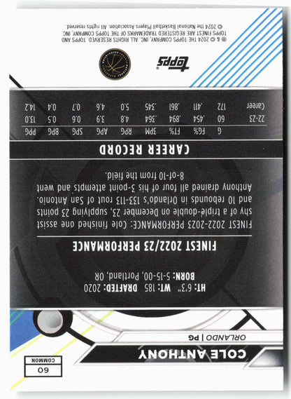 2023-24 Finest #60 Cole Anthony