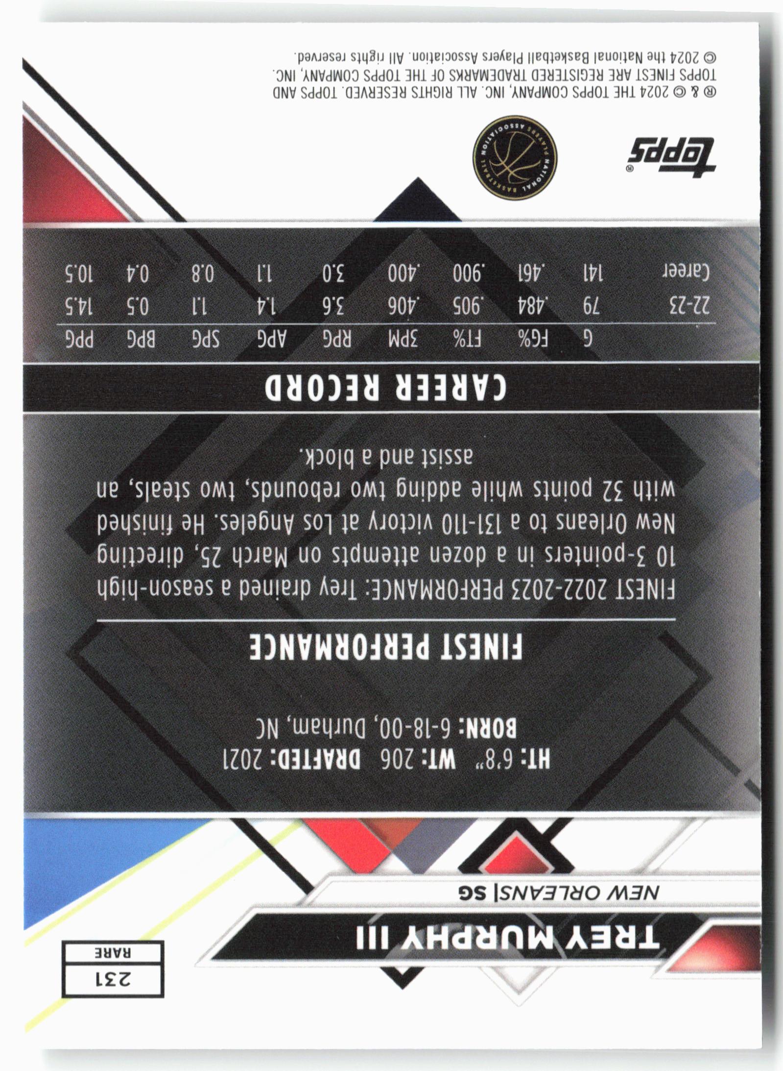 2023-24 Finest #231 Trey Murphy III