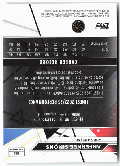 2023-24 Finest #155 Anfernee Simons