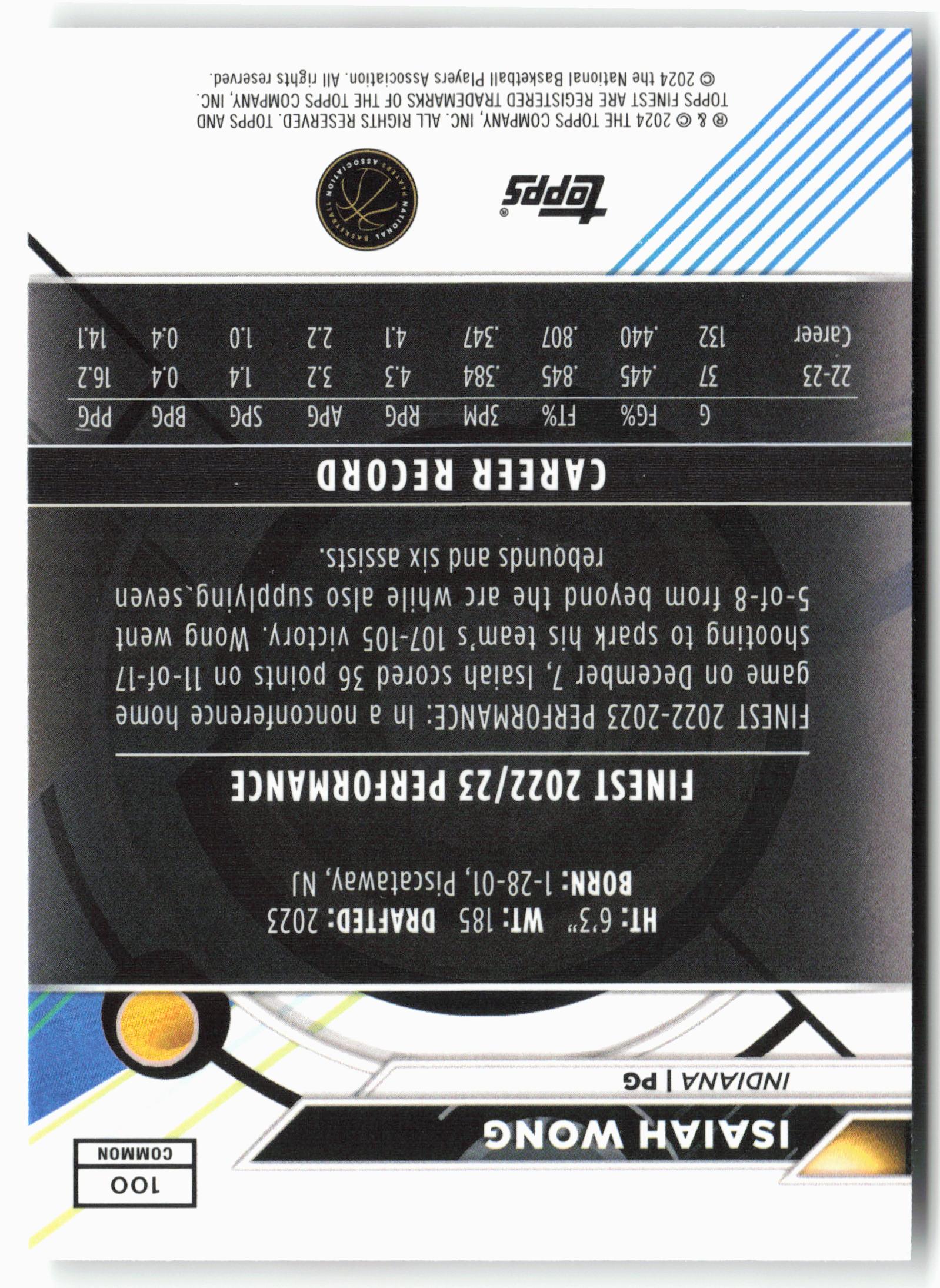 2023-24 Finest #100 Isaiah Wong