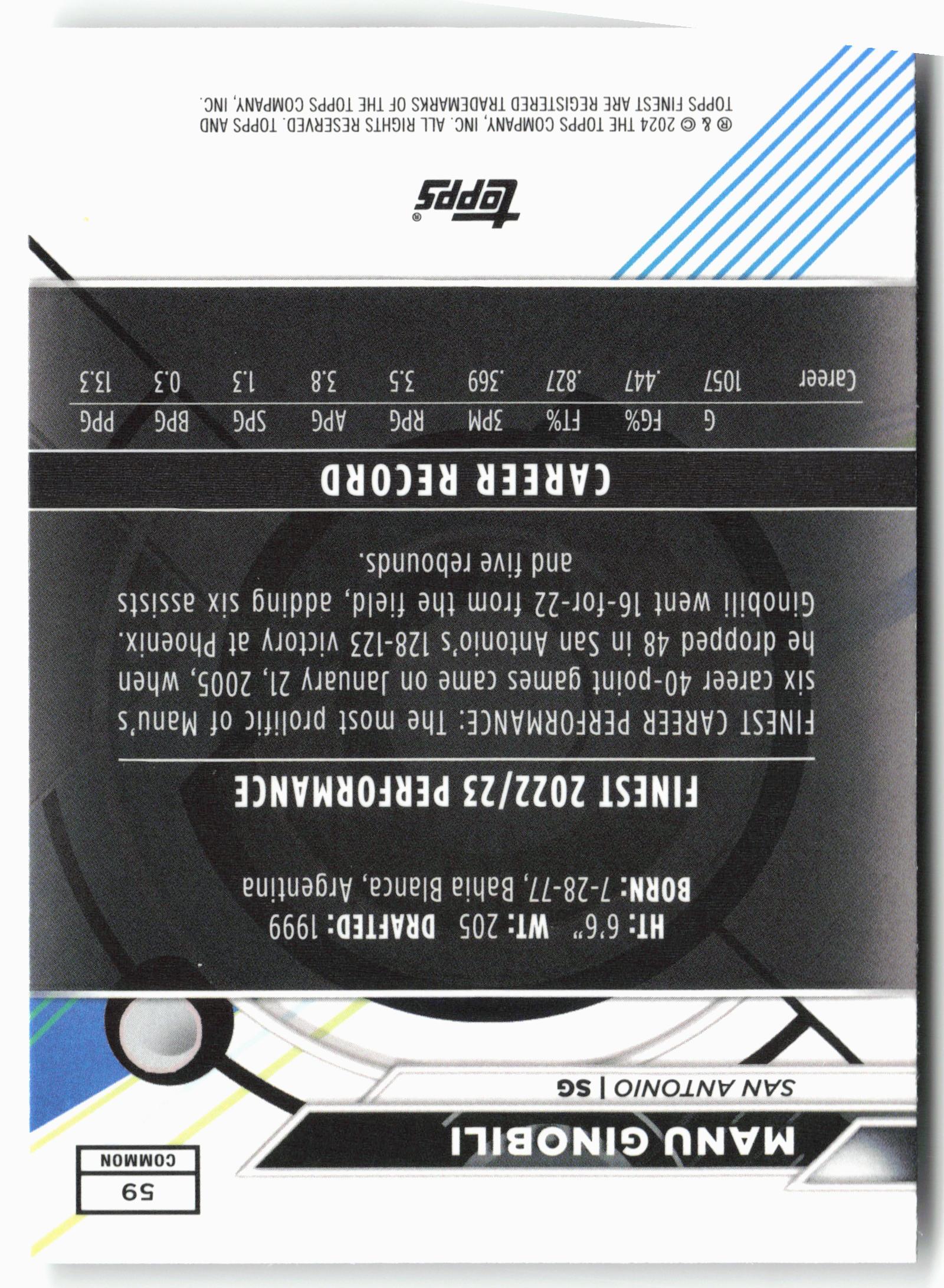 2023-24 Finest #59 Manu Ginobili