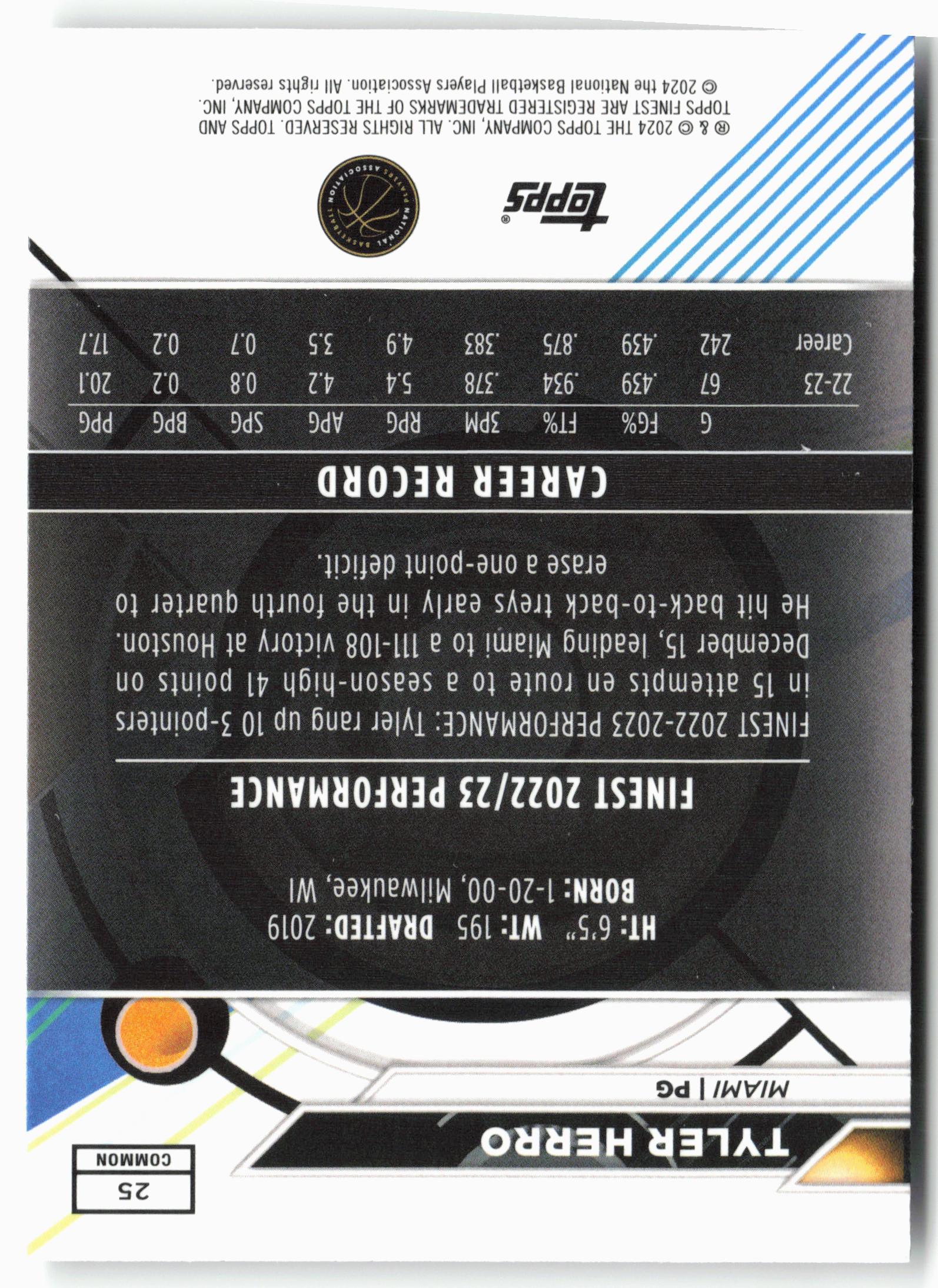 2023-24 Finest #25 Tyler Herro