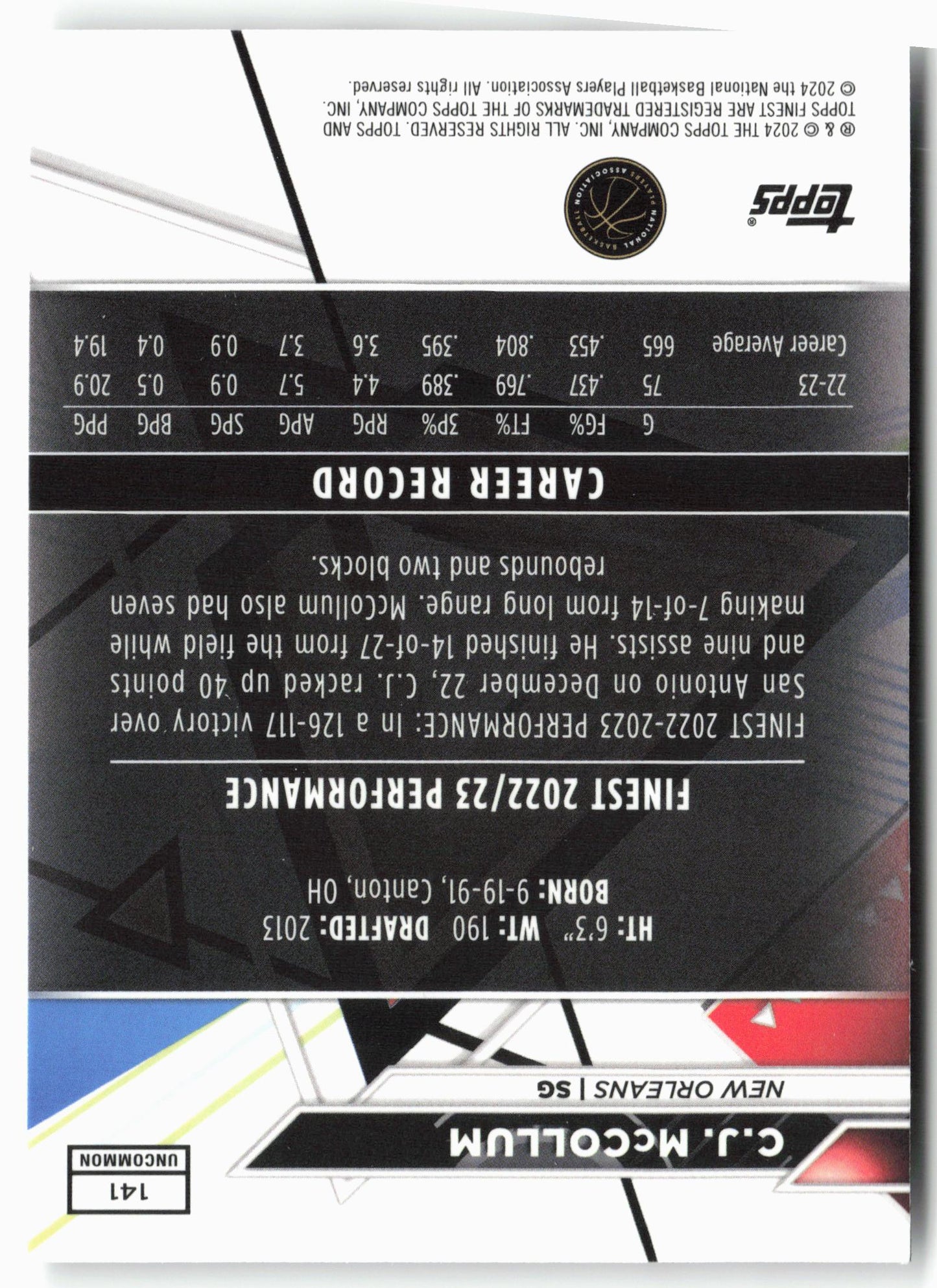 2023-24 Finest #141 C.J. McCollum