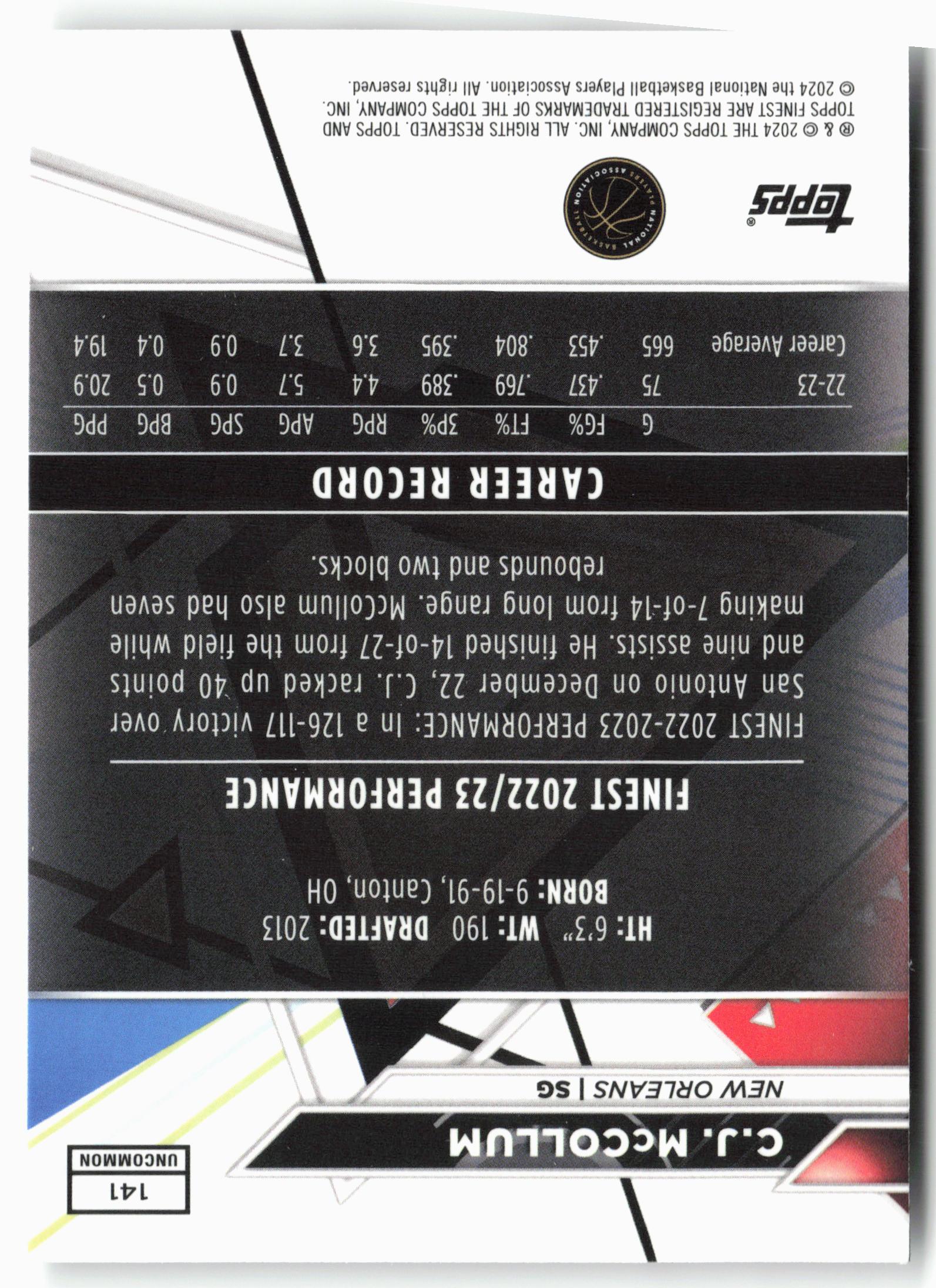 2023-24 Finest #141 C.J. McCollum