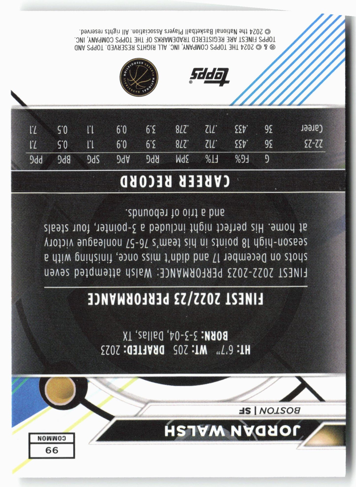 2023-24 Finest #99 Jordan Walsh