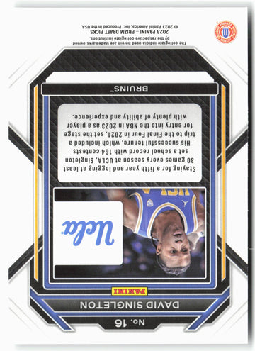 
2023 Panini Prizm Draft Picks #16 David Singleton