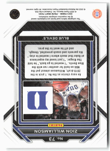 
2023 Panini Prizm Draft Picks #73 Zion Williamson