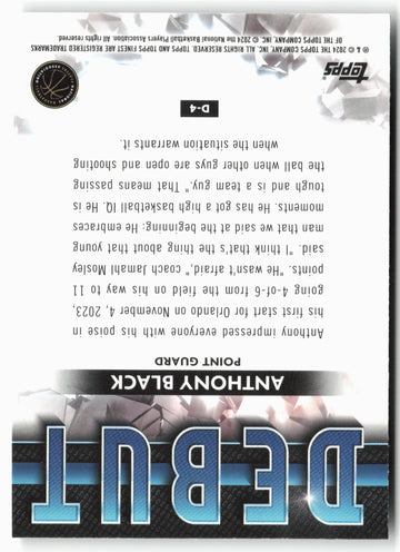 2023-24 Finest #D-4 Anthony Black Debut