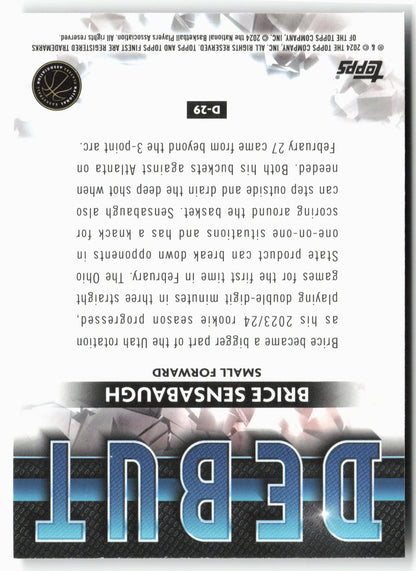 2023-24 Finest #D-29 Brice Sensabaugh Debut Checkerboard