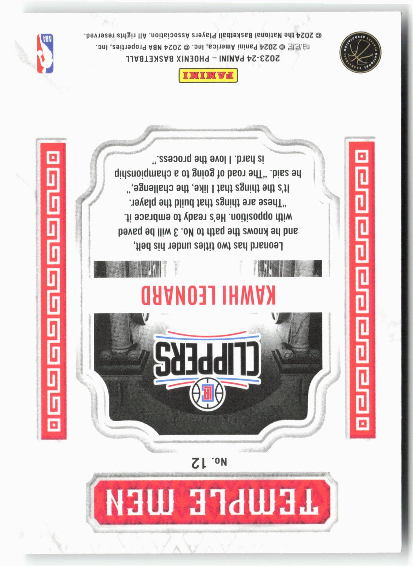 2023-24 Panini Phoenix #12 Kawhi Leonard Temple Men