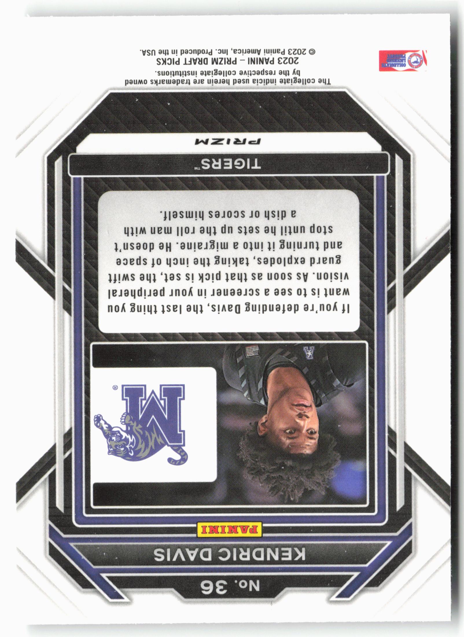 2023 Panini Prizm Draft Picks #36 Kendric Davis Silver