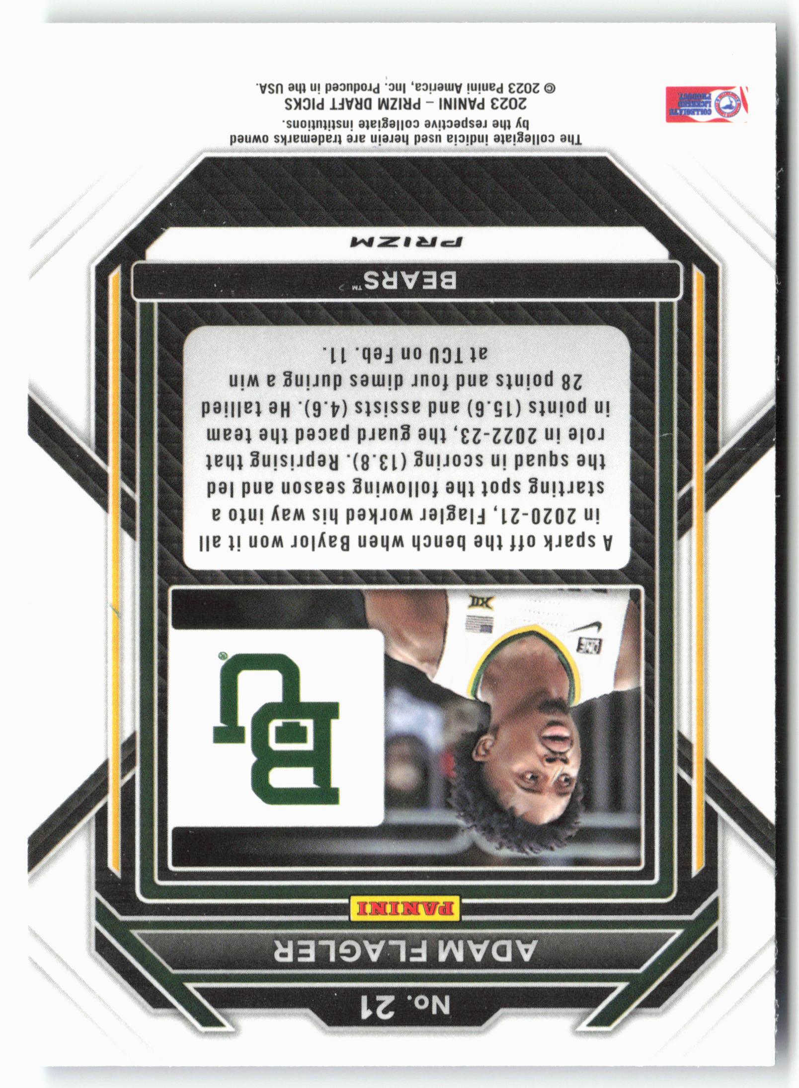 2023 Panini Prizm Draft Picks #21 Adam Flagler Choice Blue/Yellow/Green