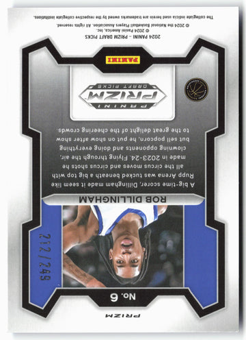 
2024 Panini Prizm Draft Picks #6 Robert Dillingham Prizms Blue Wave #/249