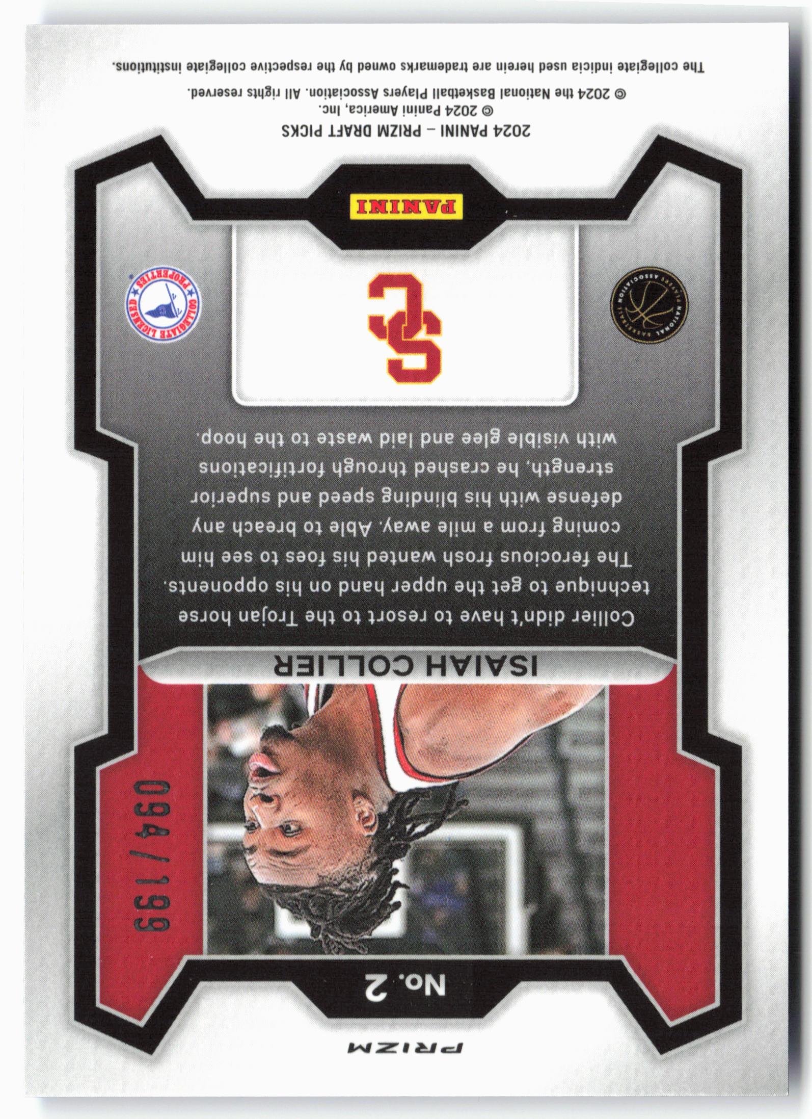 2024 Panini Prizm Draft Picks #2 Isaiah Collier Prizms Blue #/199