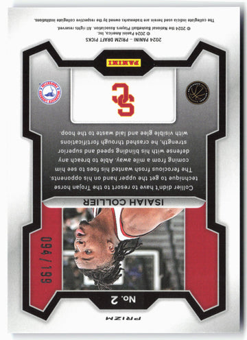 
2024 Panini Prizm Draft Picks #2 Isaiah Collier Prizms Blue #/199