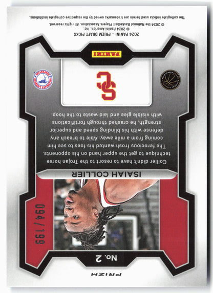 2024 Panini Prizm Draft Picks #2 Isaiah Collier Prizms Blue #/199