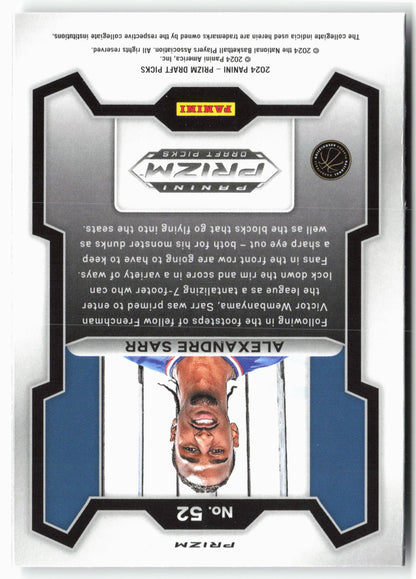 2024 Panini Prizm Draft Picks #52 Alexandre Sarr Prizms Silver