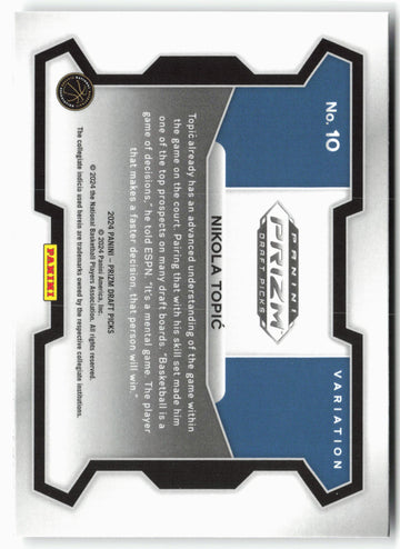 
2024 Panini Prizm Draft Picks #10b Nikola Topić