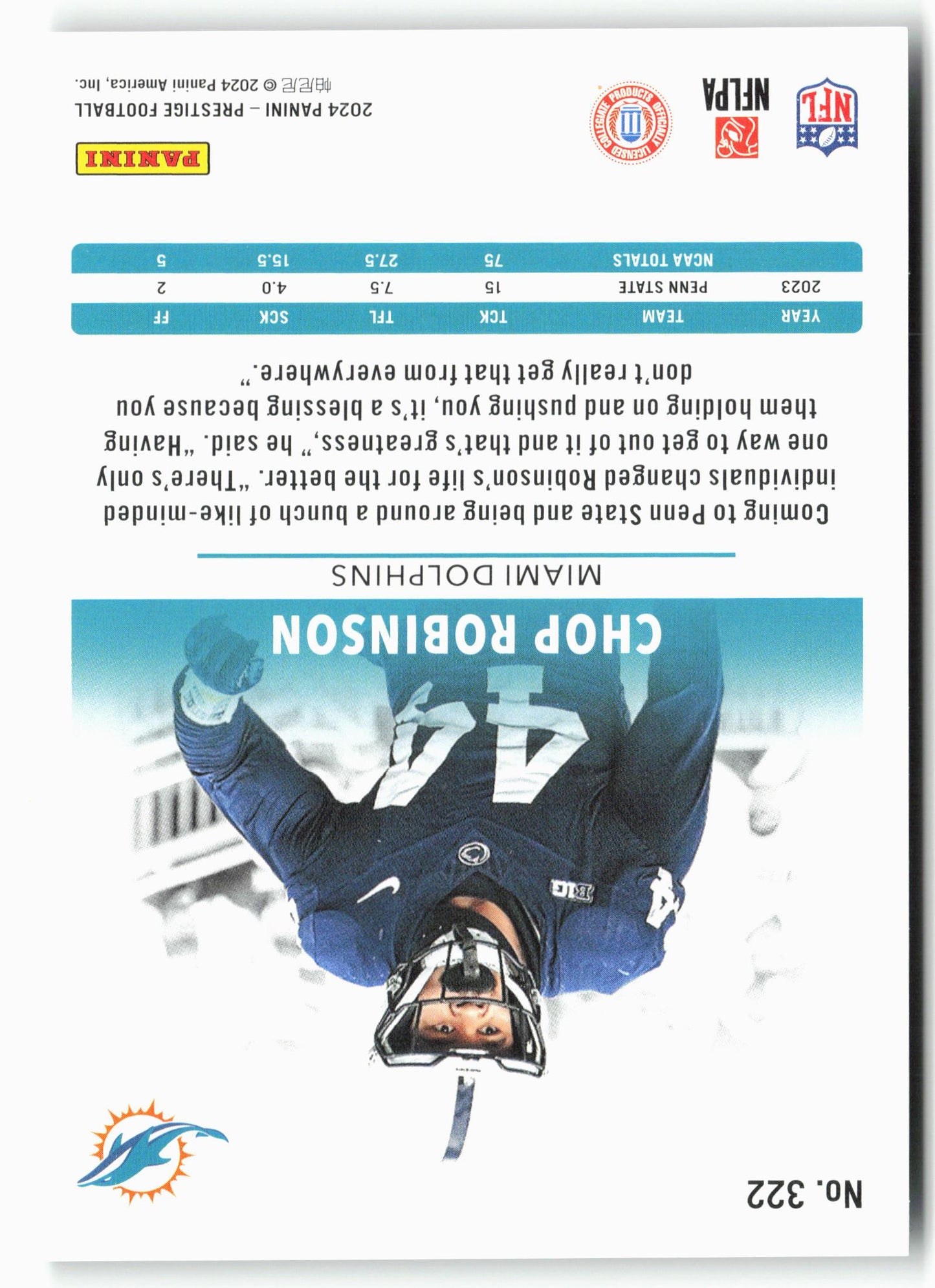 2024 Panini Prestige #322 Chop Robinson Green Xtra Points #/299